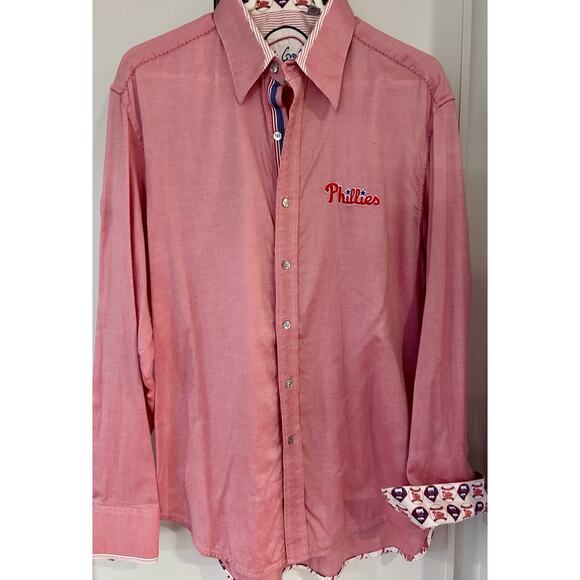 Robert graham phillies button up shirt men's L red chambray flip cuff